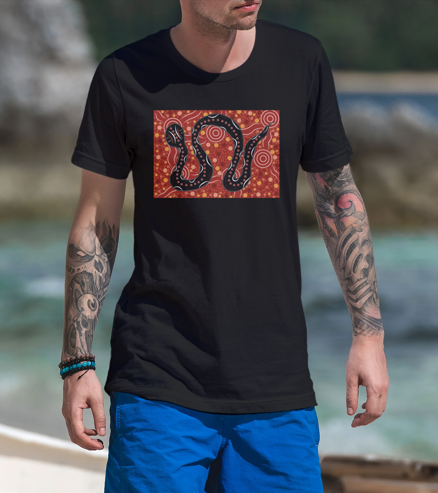 Mhugga Gavin Smith Indigenous Snake Art Red T-Shirt