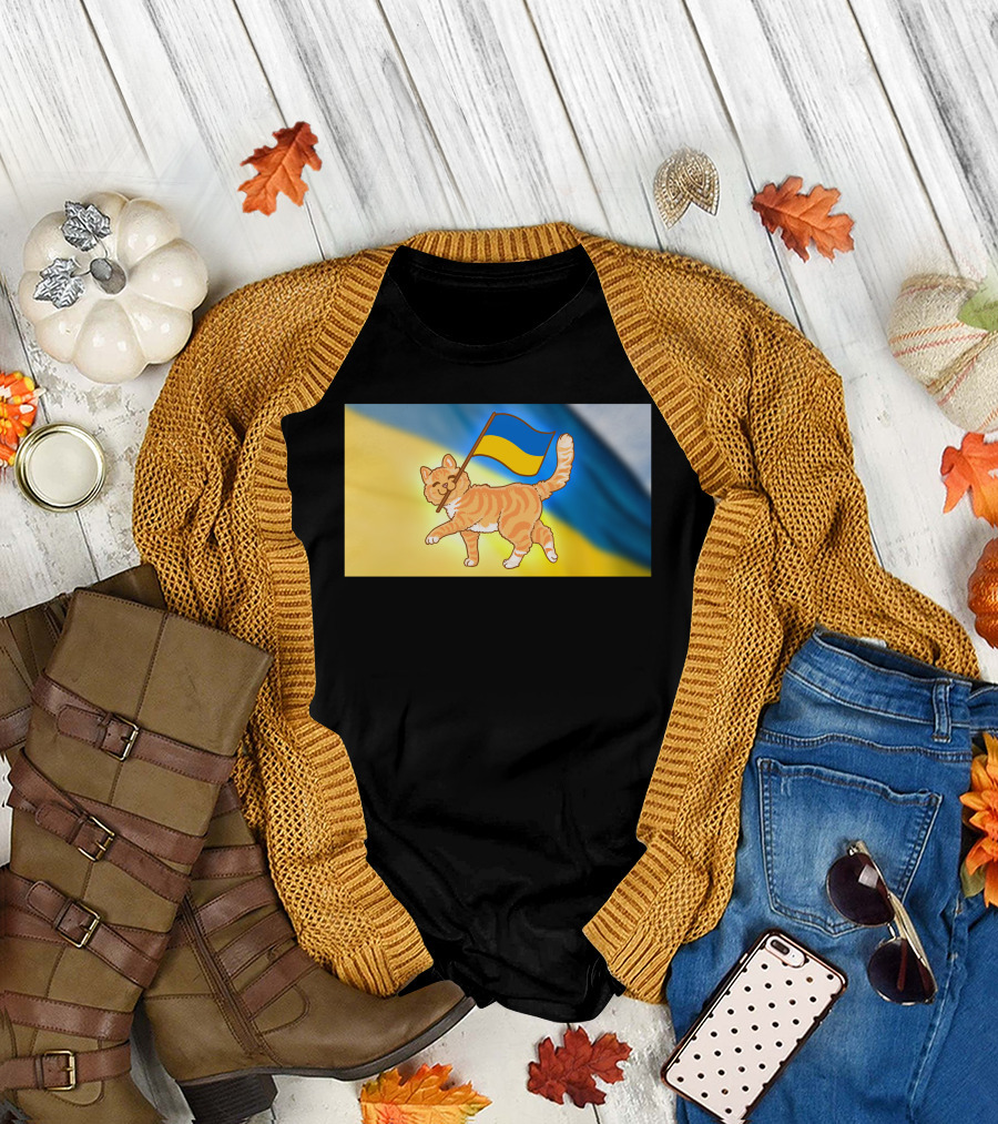 My Friends In Ukraine I Love You Cat with Ukraine Flag T-Shirt