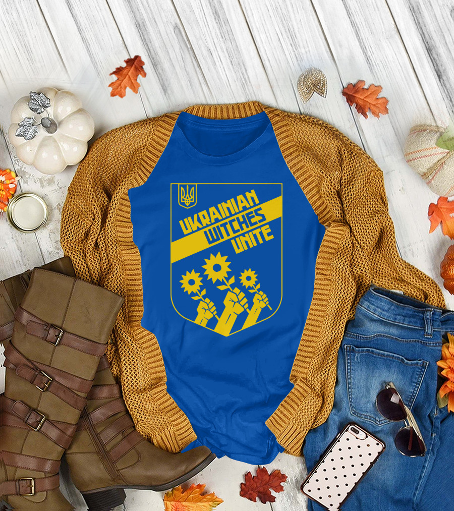 Ukrainian Witches Unite Quinn Cummings Sunflowers Emblem T-Shirt
