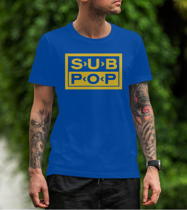 Sub Pop Records Megamart Store Logo Blue Background T-Shirt
