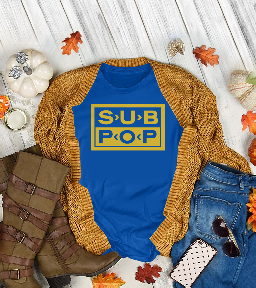 Sub Pop Records Megamart Store Logo Blue Background T-Shirt