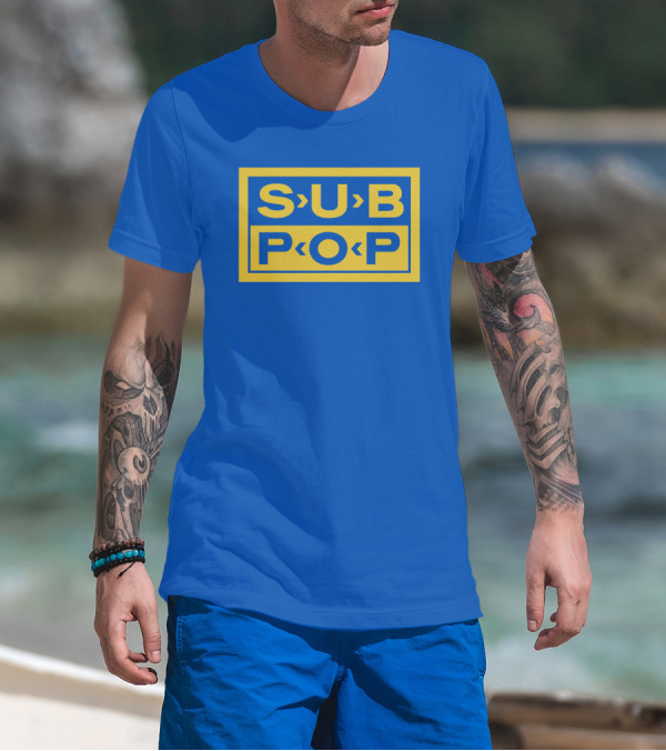 Sub Pop Records Megamart Store Logo Blue Background T-Shirt