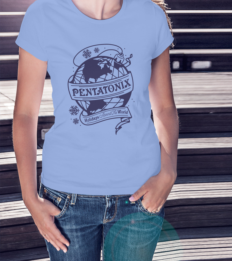 Pentatonix Holidays Around The World Globe And Snowflakes T-Shirt