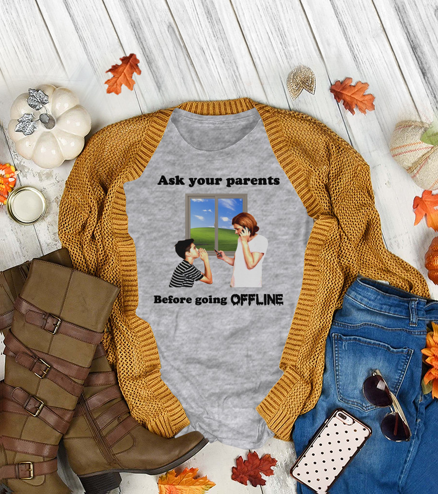 Ask Your Parents Before Going Offline Retro Technology Humor Scene T-Shirt
