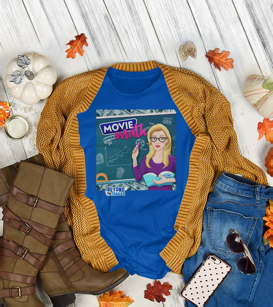 Beyond The Trailer Movie Math Insights with Blonde Woman Holding Book and Remote T-Shirt