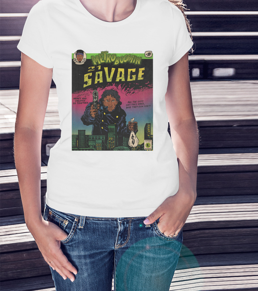 Metro Boomin 21 Savage Heroes And Villains Comic Money And Violence Go Together T-Shirt