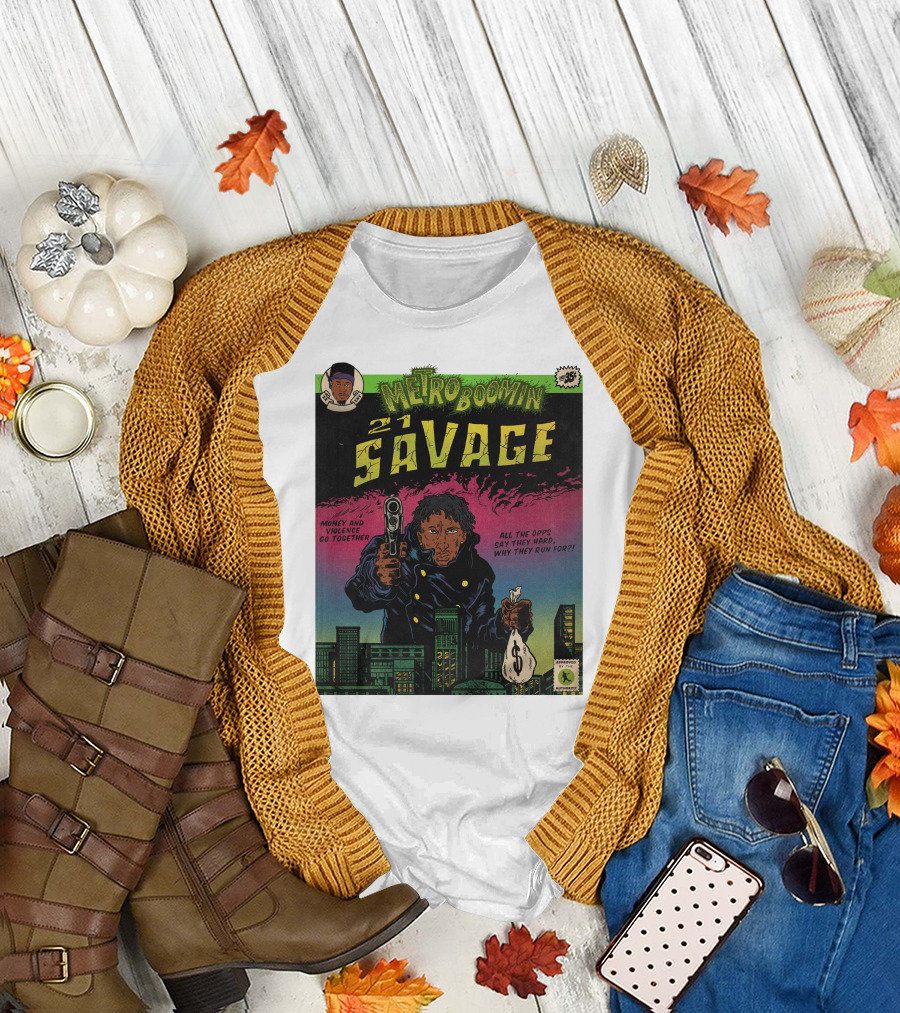 Metro Boomin 21 Savage Heroes And Villains Comic Money And Violence Go Together T-Shirt