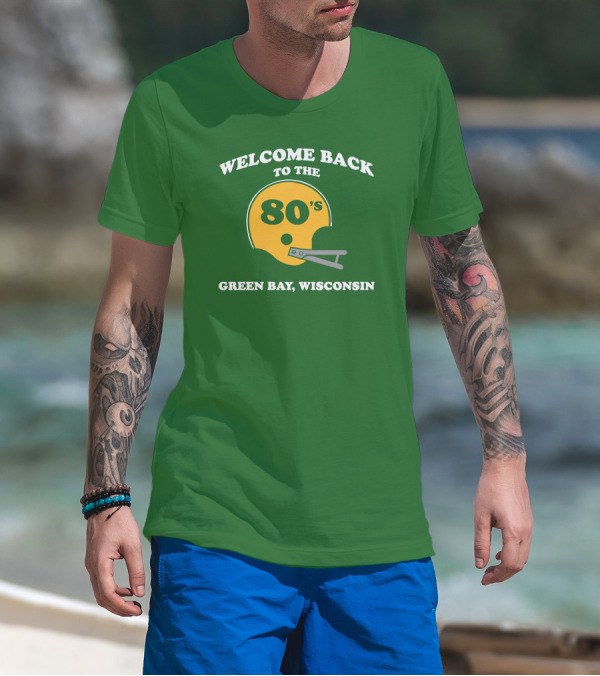 CheeseheadTV Green Bay Wisconsin Welcome Back To The 80's Football Helmet T-Shirt