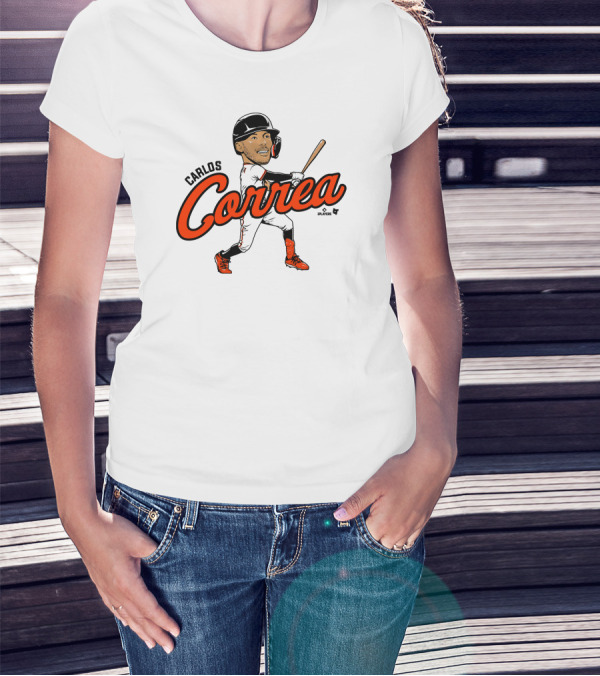 Carlos Correa Caricature Baseball Player Swinging Bat T-Shirt