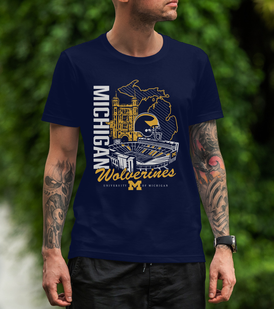 Michigan Wolverines University Of Michigan Stadium Map Helmet T-Shirt
