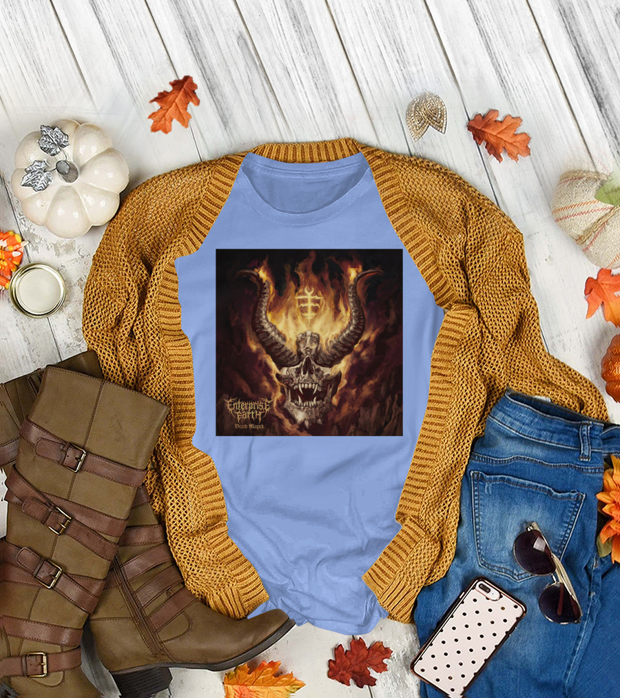 Enterprise Earth Death Magick Fiery Horned Skull T-Shirt
