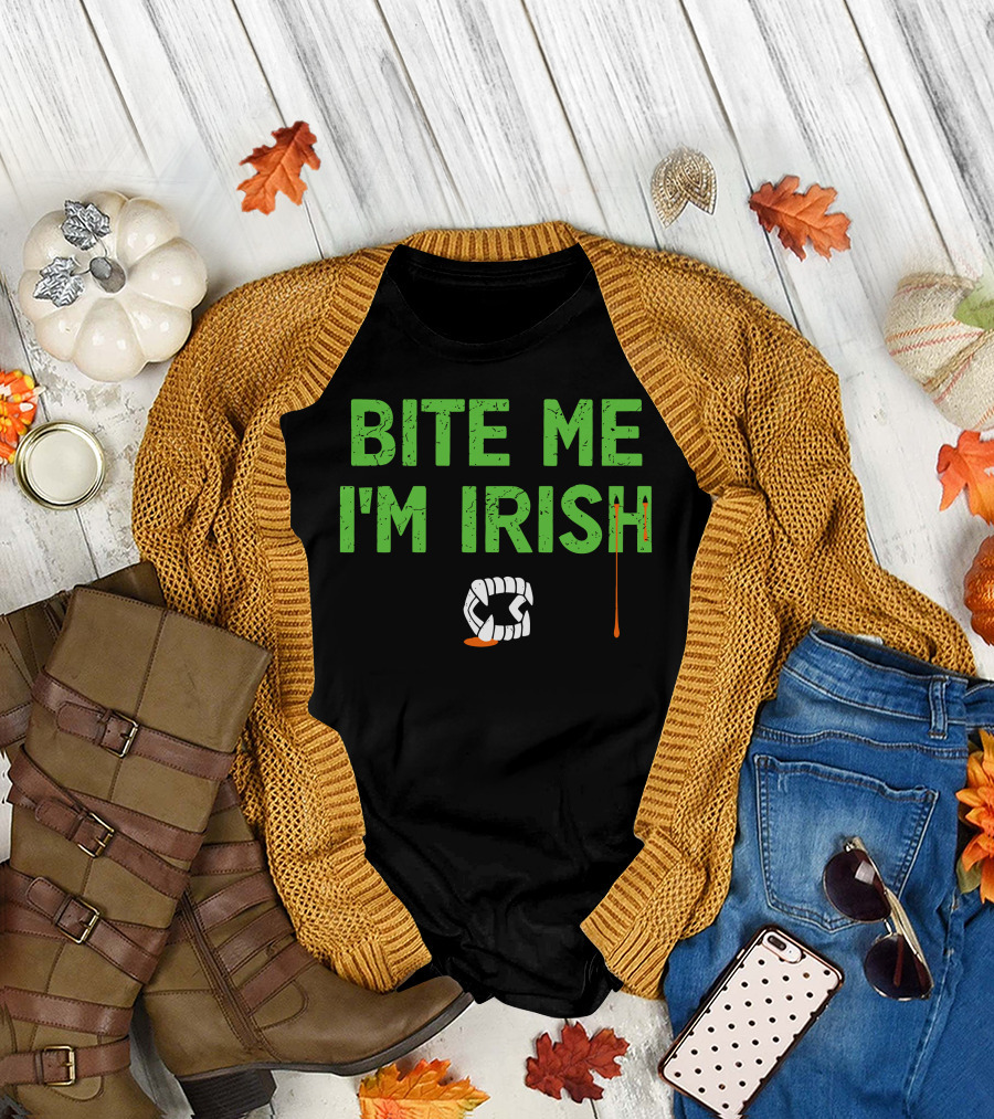 Tizzyent Bite Me I'm Irish with Dripping Blood and Fangs T-Shirt