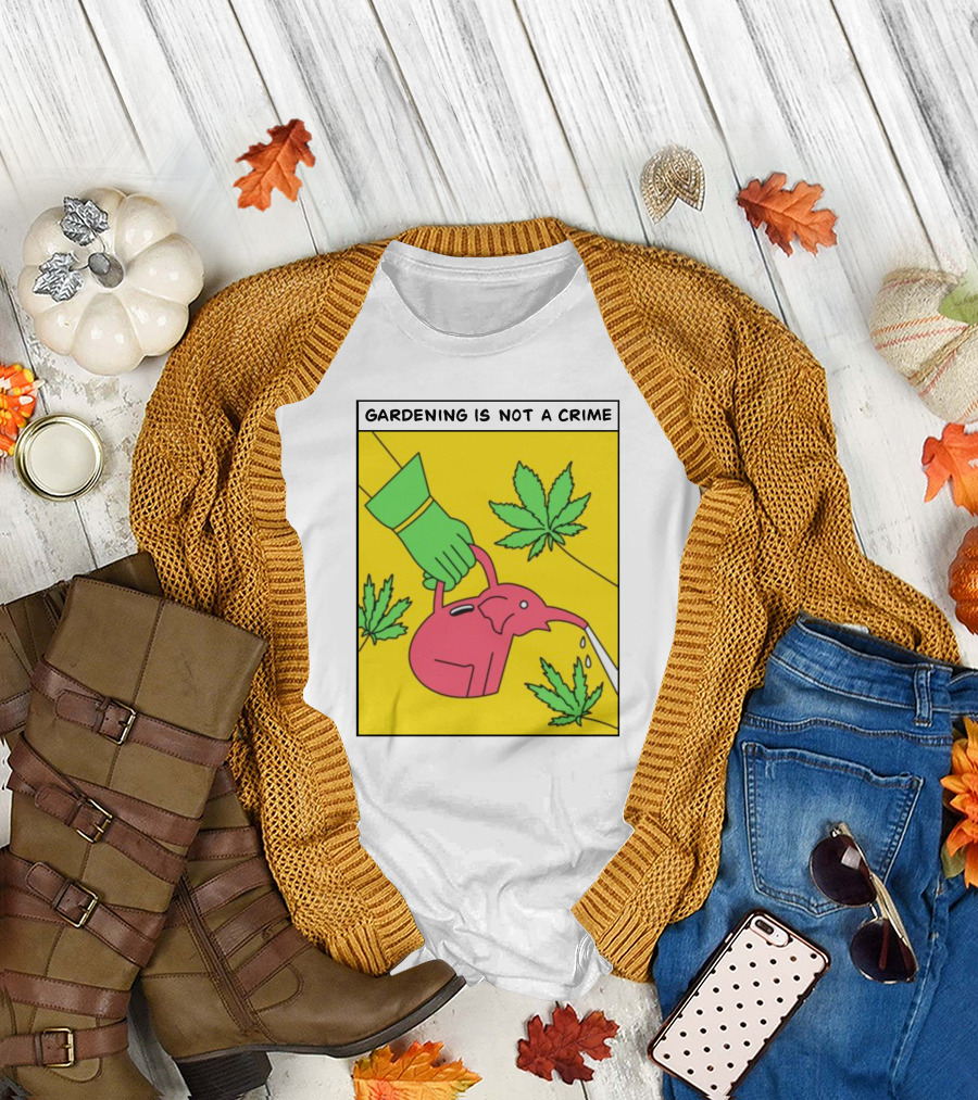 Gardening Is Not A Crime Hand Watering Can Cannabis Leaves T-Shirt