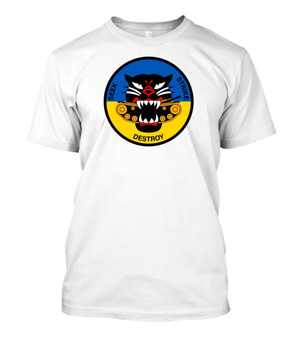 Seek Strike Destroy Panther Emblem With Tank Tracks T-Shirt
