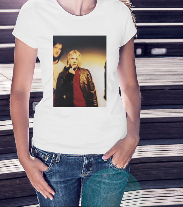 Kurt Cobain Leather Jacket Red Sweater Iconic Image T-Shirt