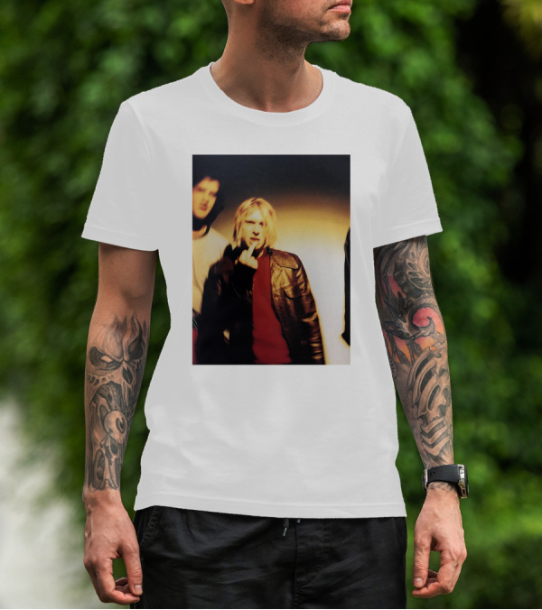 Kurt Cobain Leather Jacket Red Sweater Iconic Image T-Shirt