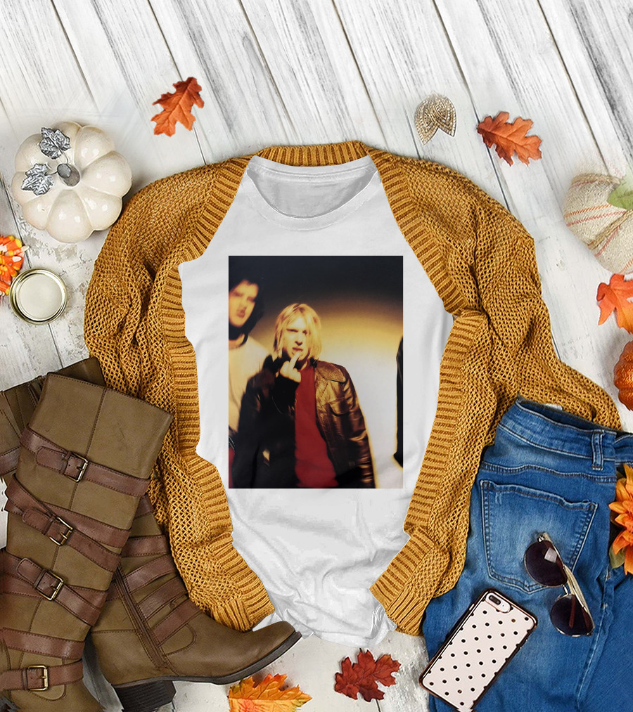 Kurt Cobain Leather Jacket Red Sweater Iconic Image T-Shirt
