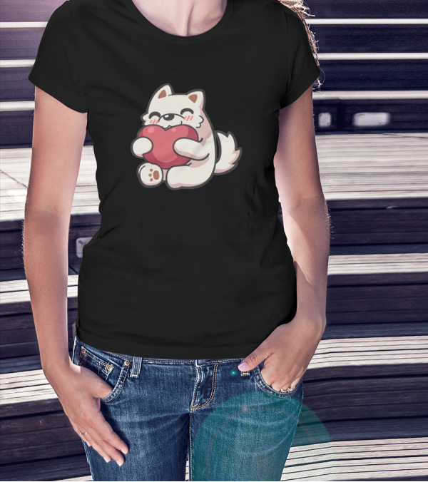 Darkviperau Love Cute Dog Holding Heart T-Shirt