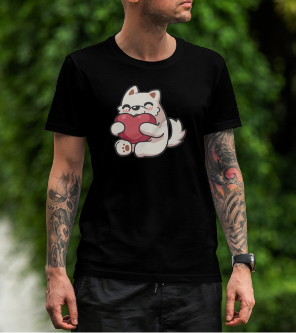 Darkviperau Love Cute Dog Holding Heart T-Shirt