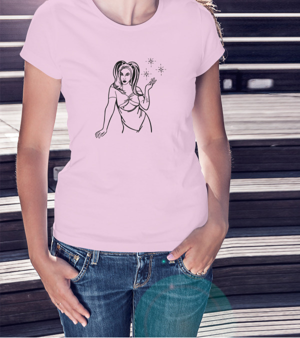 Sketch Woman With Stars T-Shirt