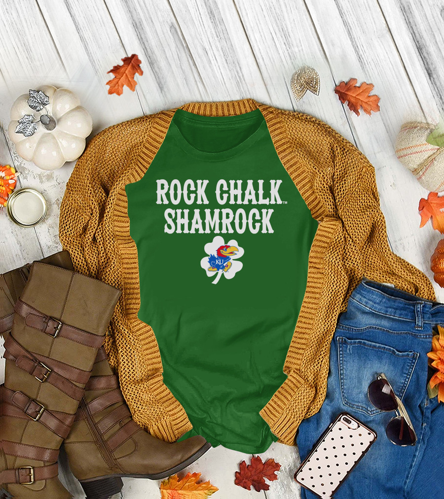 Rock Chalk Shamrock Kansas Jayhawks St Patrick’s Day Green T-Shirt