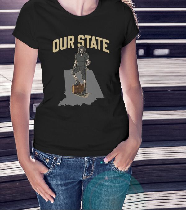 Our State Barstool Boilers Skeleton On Barrel Indiana Shadow T-Shirt