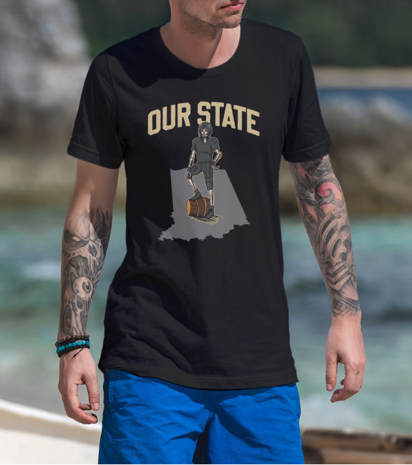 Our State Barstool Boilers Skeleton On Barrel Indiana Shadow T-Shirt
