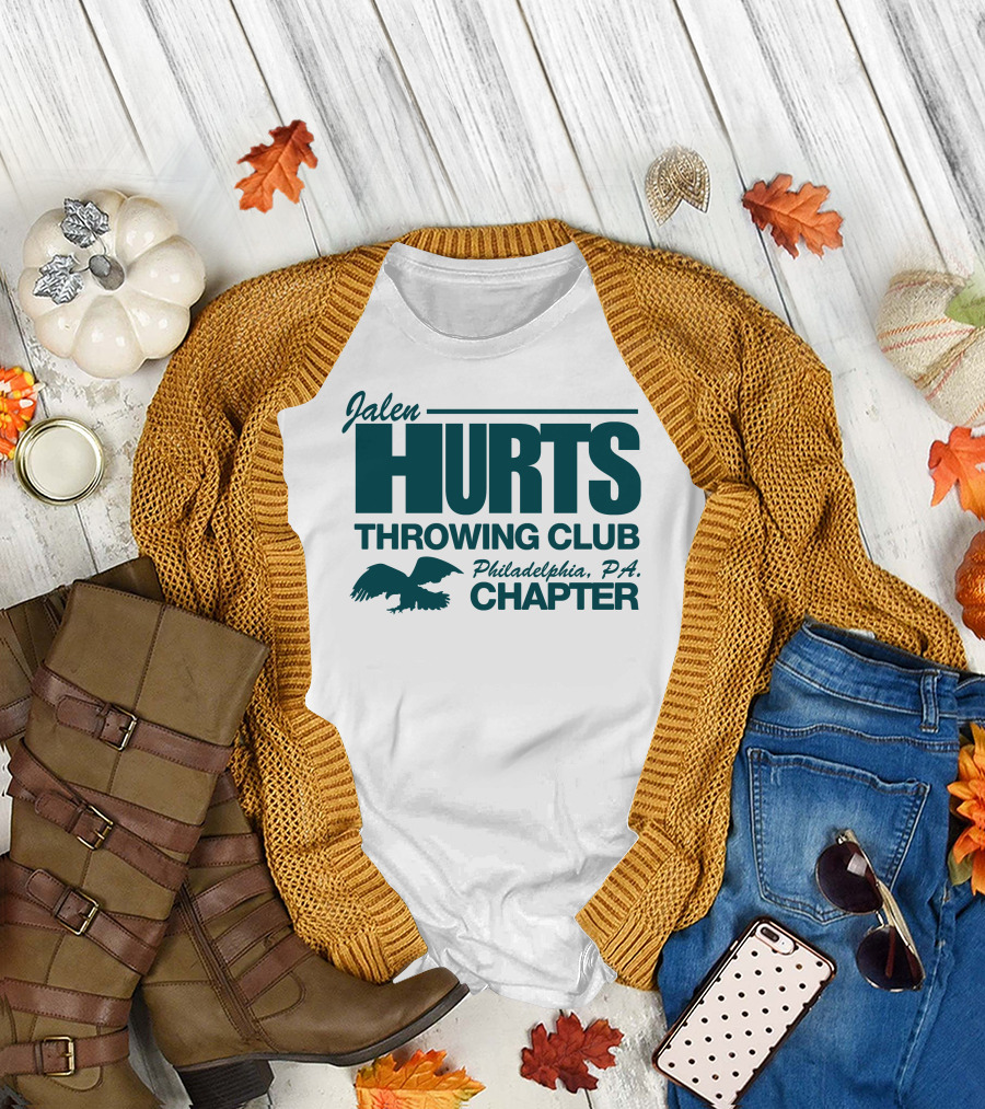 Jalen Hurts Throwing Club Philadelphia PA Chapter Eagles Fan Gear T-Shirt