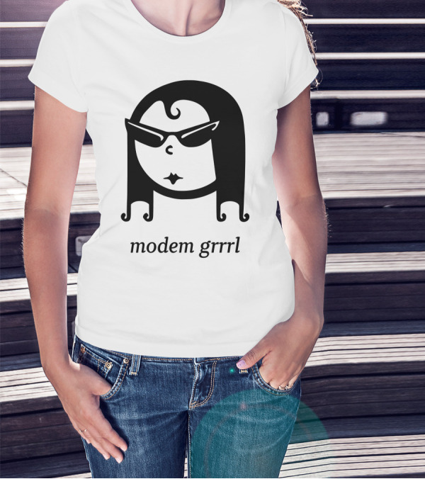 Modem Grrrl Sunglasses Illustrative T-Shirt