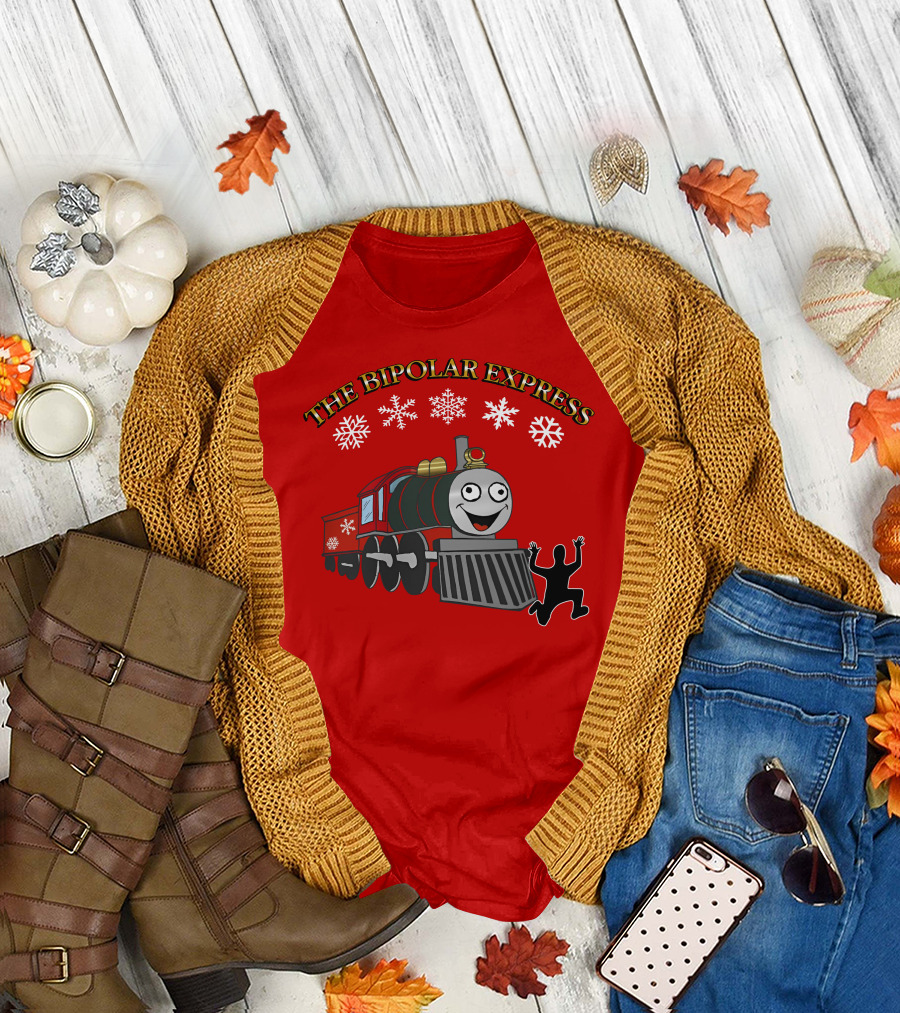 THE BIPOLAR EXPRESS Christmas Train Snowflakes T-Shirt