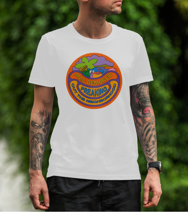 Mac Demarco Freaking Out The Neighborhood Colorful Retro Design With Beach And Palm Tree Elements T-Shirt