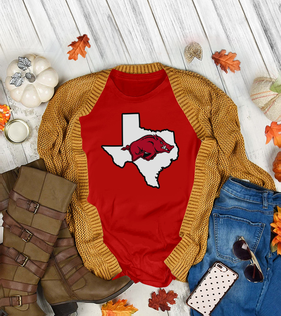 Arkansas Razorbacks Strong Hog over Texas Map T-Shirt