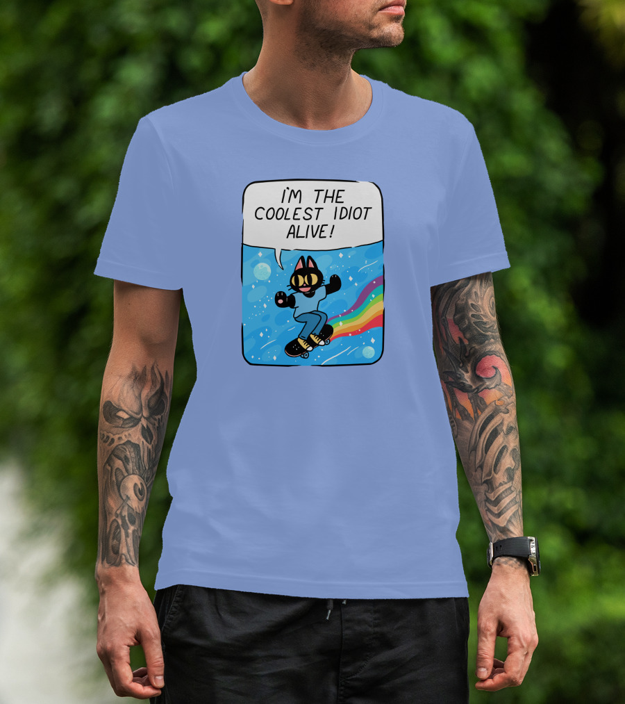 I'm The Coolest Idiot Alive Cat Riding Rainbow Skateboard T-Shirt