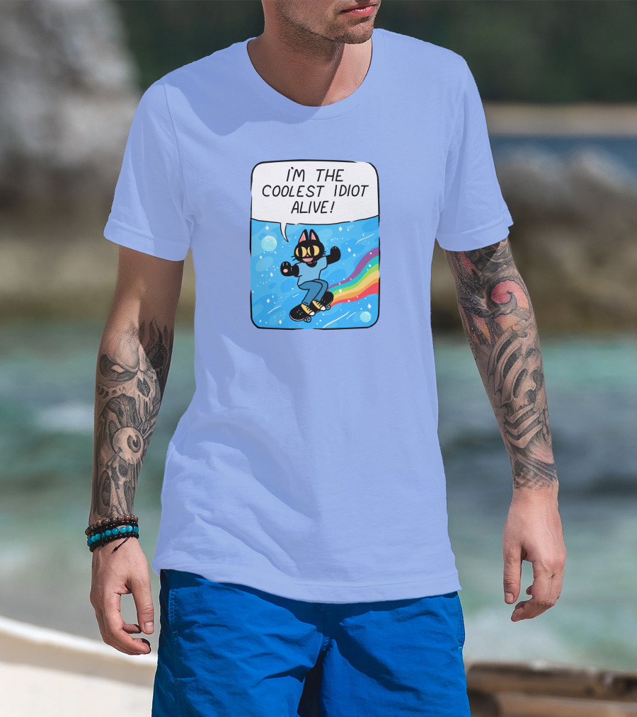 I'm The Coolest Idiot Alive Cat Riding Rainbow Skateboard T-Shirt