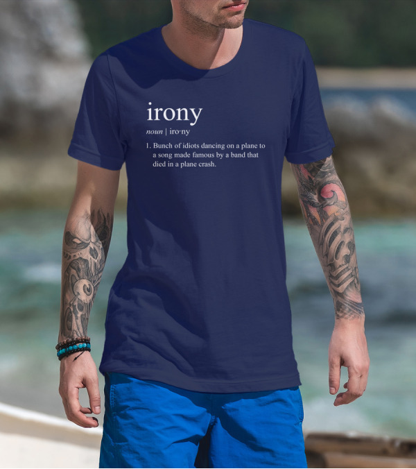 Irony Noun Bunch Of Idiots Dancing On A Plane To A Song Made Famous By A Band That Died In A Plane Crash T-Shirt