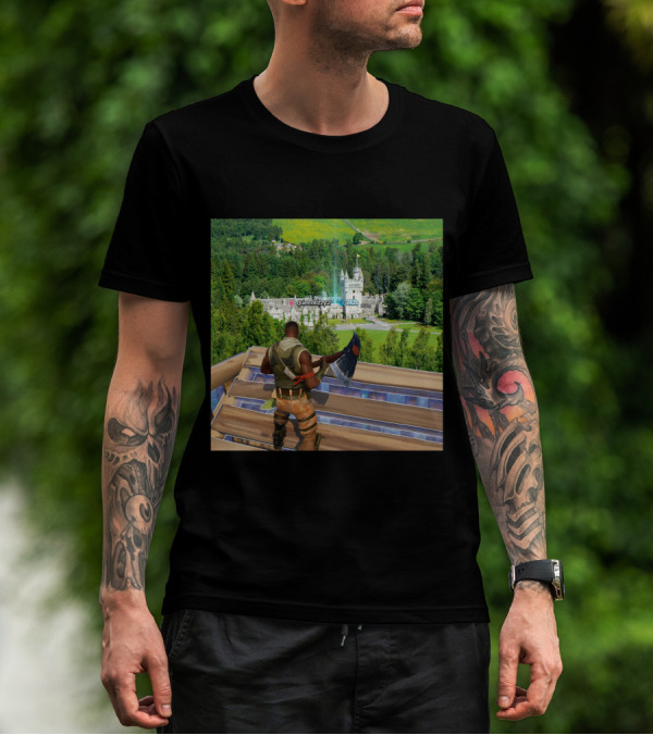 Queen Elizabeth Reboot Card Fortnite Player Landscape Castle Scene T-Shirt