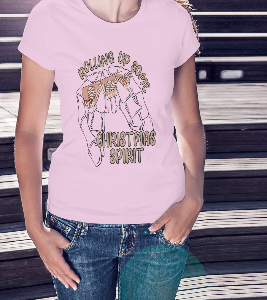 Rolling Up Some Christmas Spirit Skeleton Hands With Candy Cane Wrapper T-Shirt