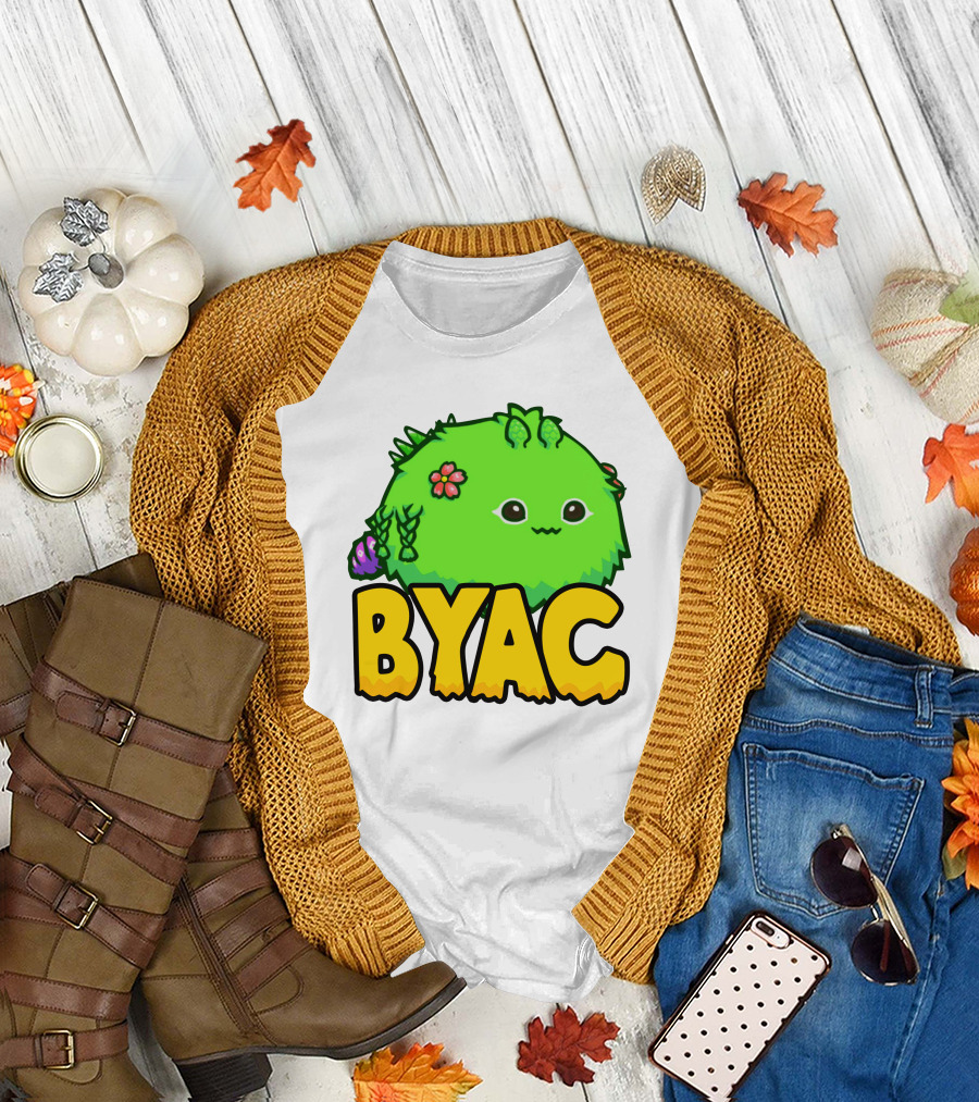 BYAC Big Yak Axie Club Cute Green Creature with Flowers and Leaves T-Shirt