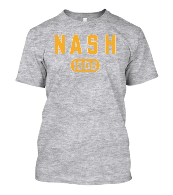 Nash 1806 Retro Varsity Style Yellow Text On Gray Background T-Shirt