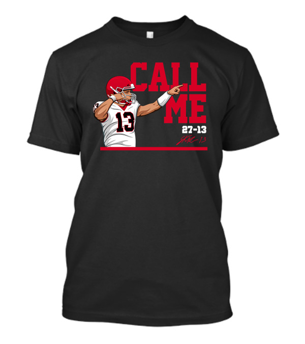 Stetson Bennett Call Me 27-13 Football Player Red Helmet T-Shirt