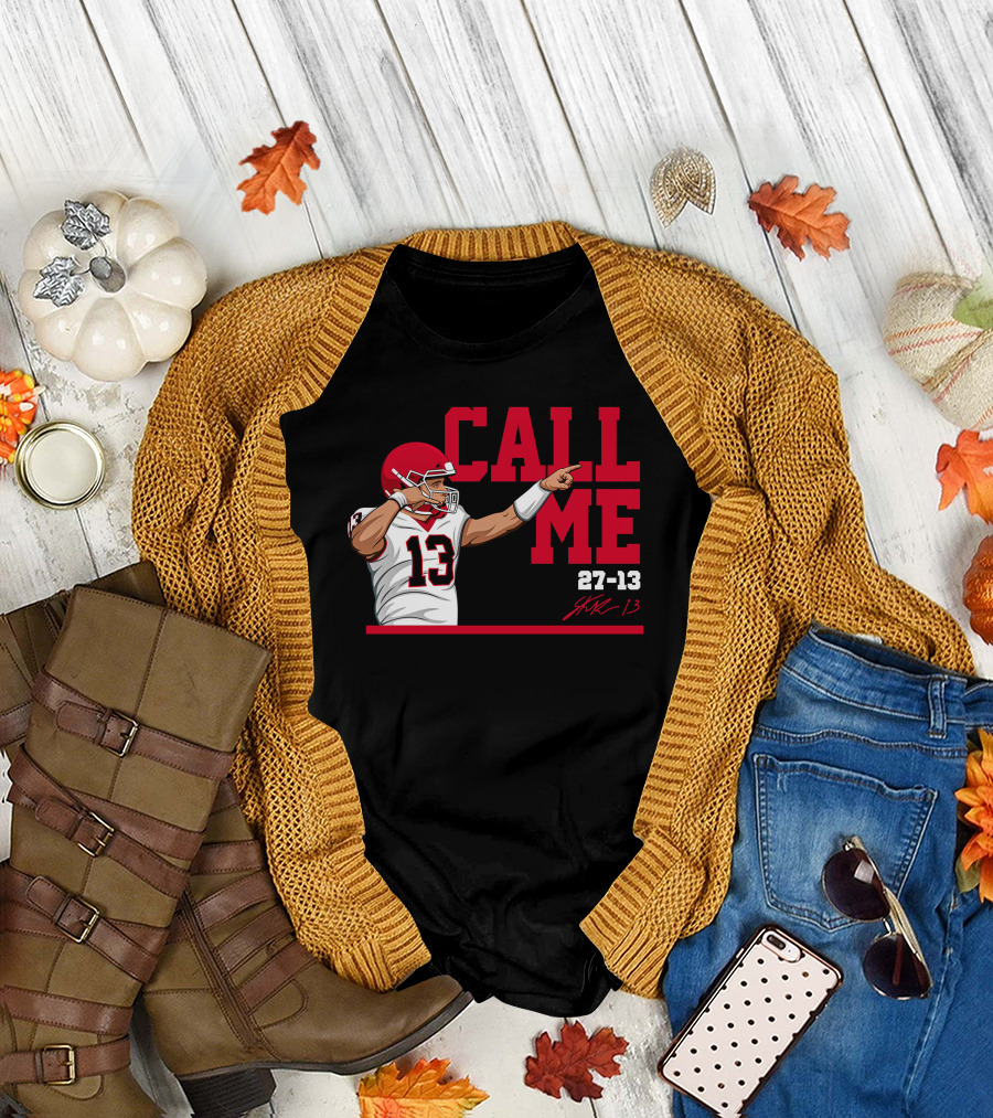 Stetson Bennett Call Me 27-13 Football Player Red Helmet T-Shirt