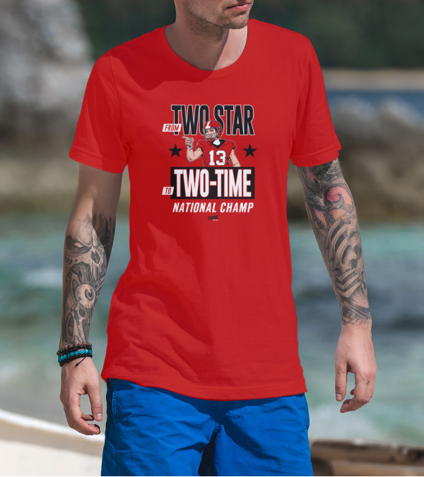 From Two Star To Two-Time National Champ Football Player Number 13 T-Shirt