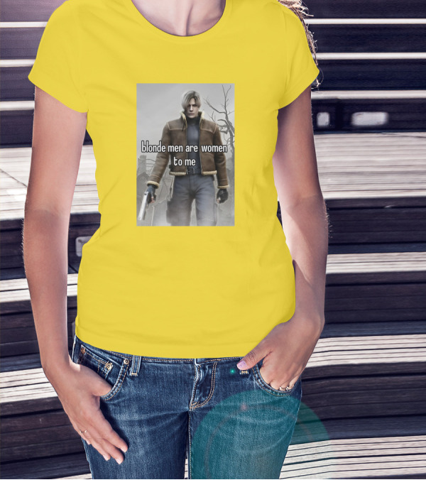 Blonde Men Are Women To Me Resident Video Game Character Brown Jacket Gun T-Shirt