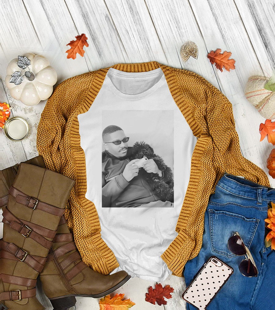 Father's Tiny Shades Relaxing with Pet on Couch T-Shirt
