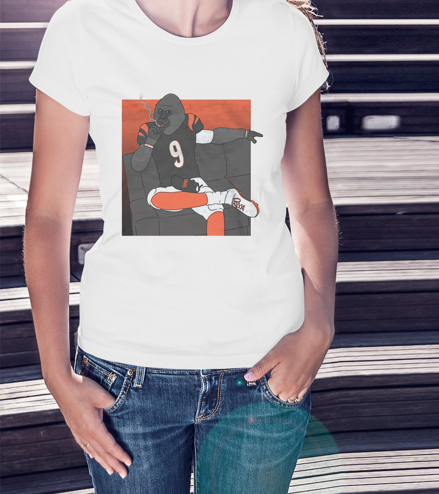Harambe Smoking Gorilla Wearing Number 9 Jersey Sitting On Couch T-Shirt