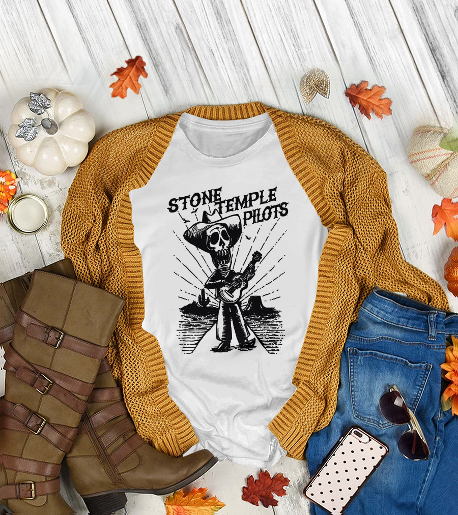 STONE TEMPLE PILOTS Skeleton Cowboy Playing Guitar Desert Scene T-Shirt