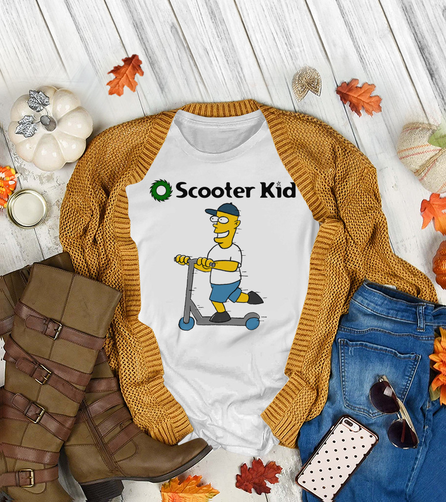 Scooter Kid Cartoon Character Riding Fun T-Shirt