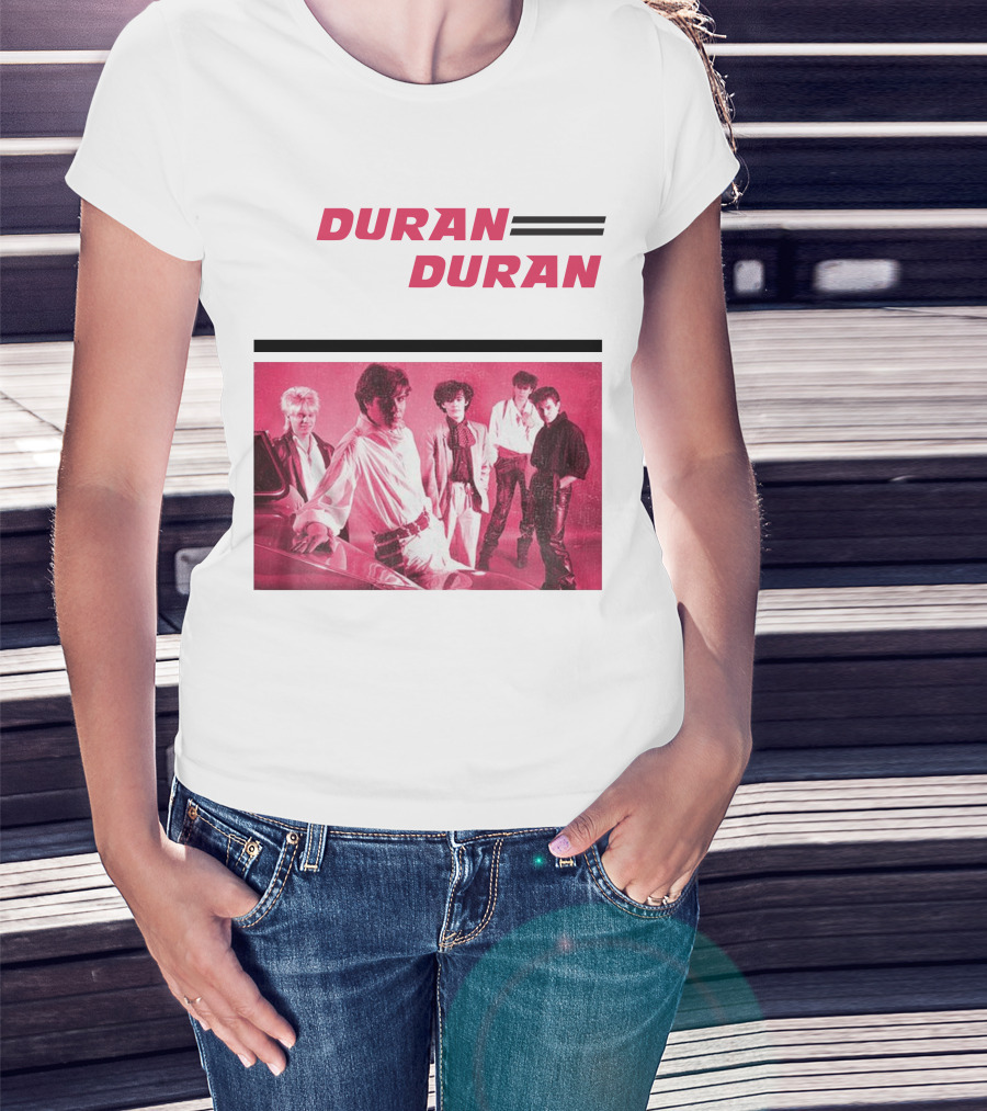 Duran Duran Band Photo With Stylized Logo And Pink Tone T-Shirt