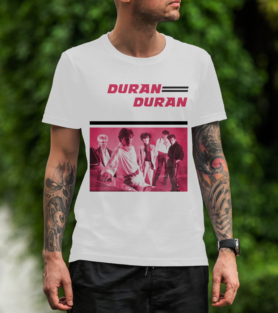 Duran Duran Band Photo With Stylized Logo And Pink Tone T-Shirt