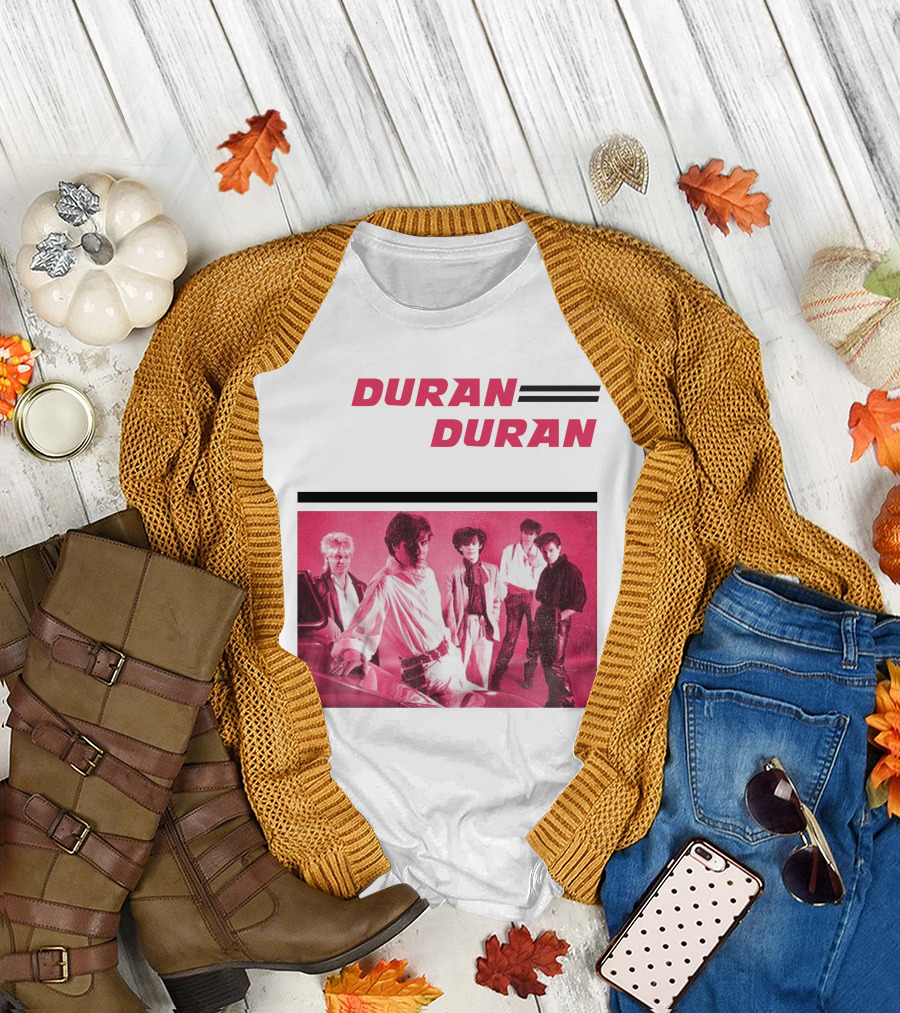 Duran Duran Band Photo With Stylized Logo And Pink Tone T-Shirt